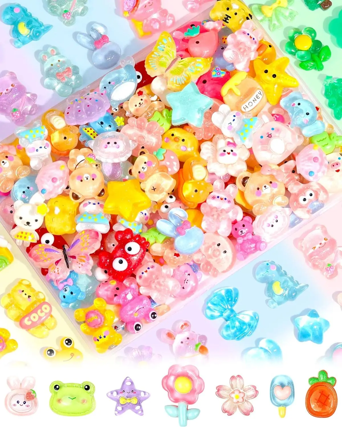 100PCS Slime Charms Bulk - Cute Resin Flatback Charms for Crafts, Mini Decoden Cabochons Embellishments for DIY Phone Case, Scrapbooking, Jewelry Making, Easter Gift Set, Multi-Color