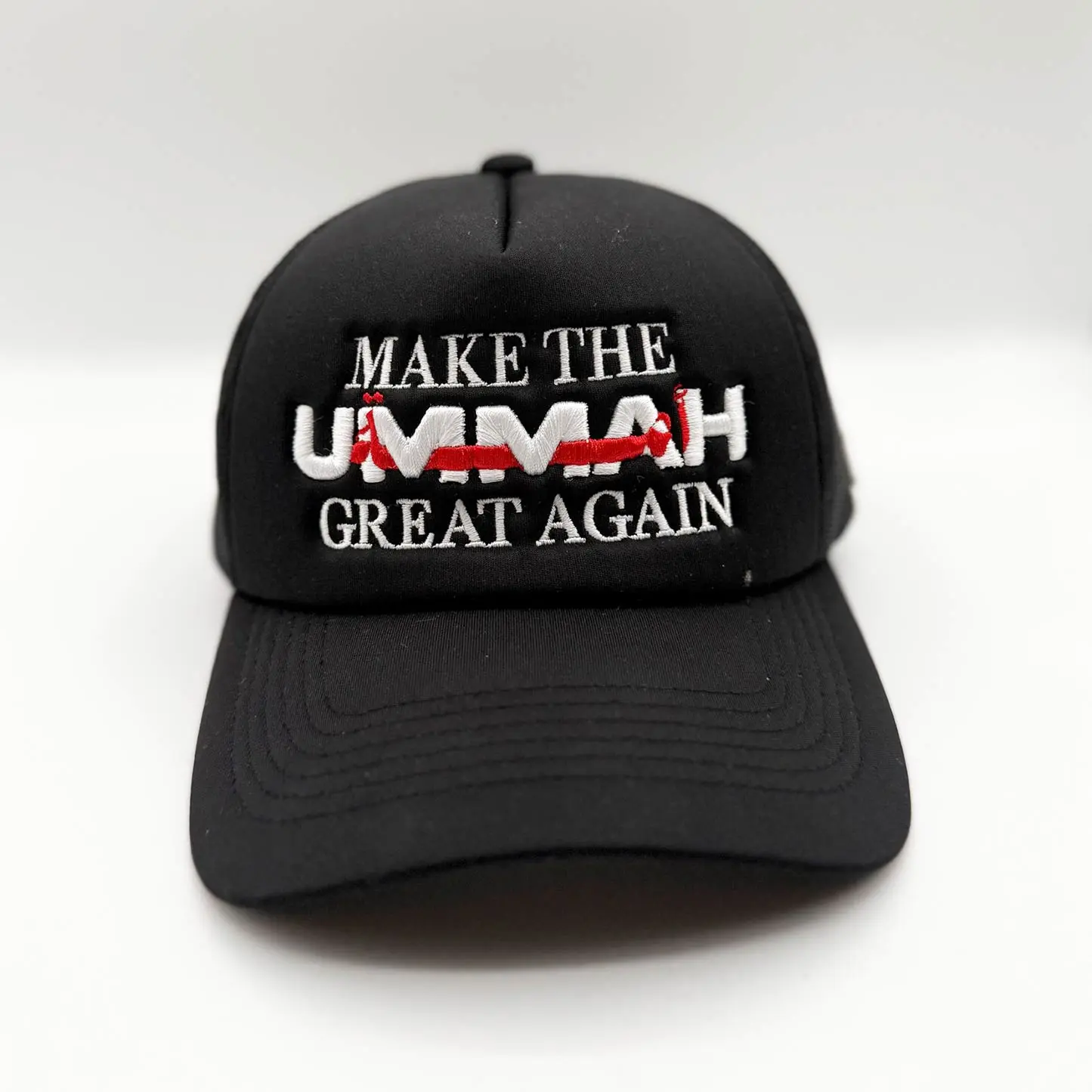 Men's "Make The Ummah Great Again" Adjustable Custom Embroidered Black Trucker Hat - Snapback Cap, Adjustable Trucker Hat, Custom Embroidered Hat