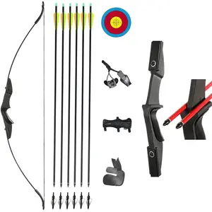 57" Takedown Youth Recurve Bow and Arrow Set Long Bow Kit with 6pcs Fiberglass Arrows for Beginner Teenagers Right Left Hand Black - Draw Weight 20lbs- 40lbs