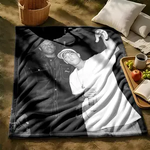 1 piece Eminem and Dr. themed flannel blanket - Microfiber soft fluffy sofa blanket, suitable for beds and sofas, modern style, all-season use, digital print design, flannel weaving craft, 100% polyester material, machine washable, suitable for
