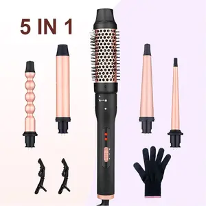 5-in-1 Wand Curling Iron Set, Hair Styling Tools with Thermal Brush and 4 Interchangeable Barrels from 1/2 to 1 1/2 inch, Fast Heating, Gifts for Women