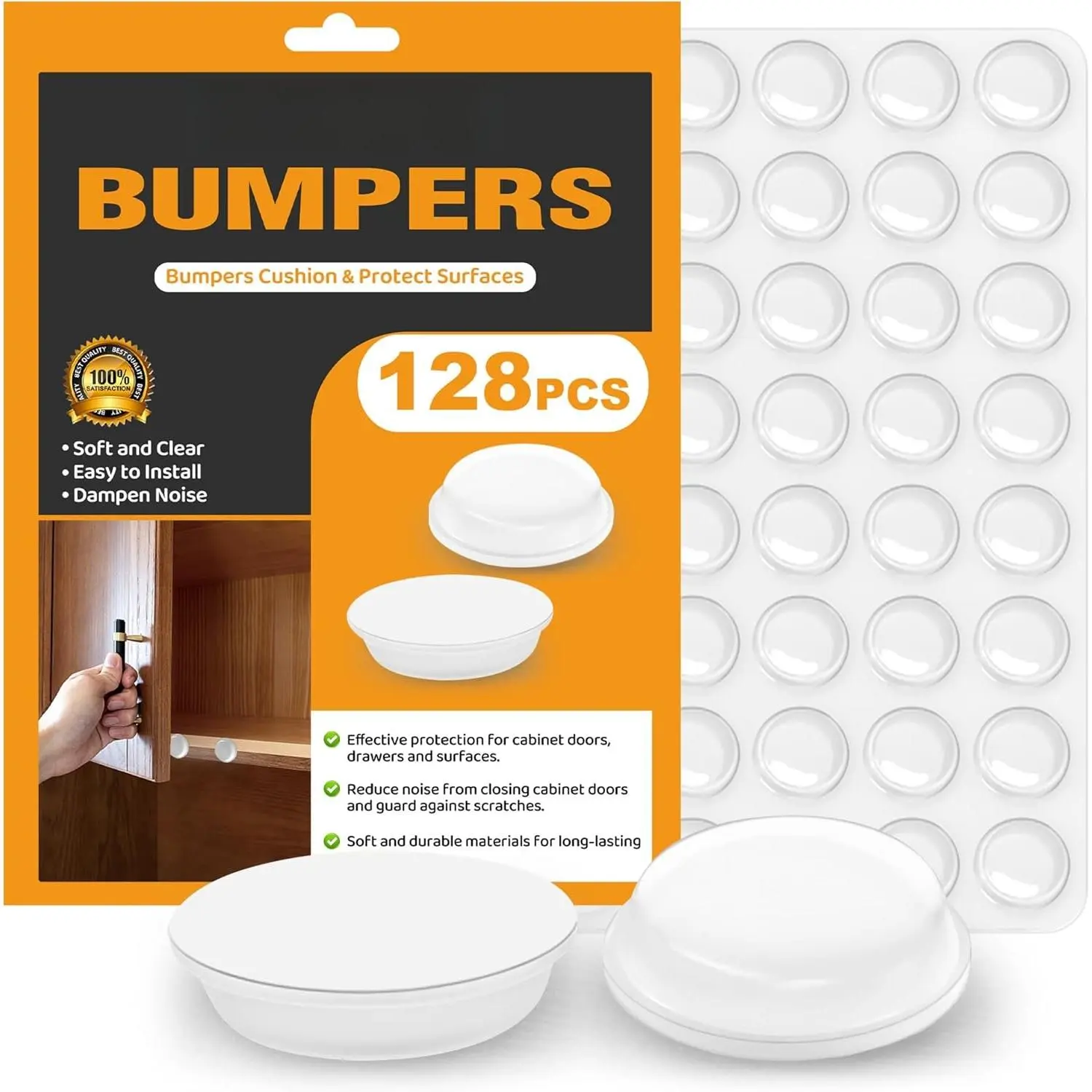 Cabinet Door Bumper 128 count- Cabinet Bumpers Clear, Cabinet Stoppers Rubber Bumpers for Cabinet Doors Cushions Soft Close Sound Dampening 1/2 inch