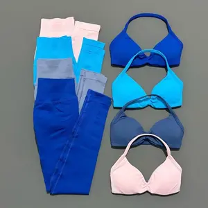 2 Piece Sports Set Women Yoga Backless Halter Bra High Waist Scrunch Seamless Pants Sport Suit Gym Sportswear Workout Set