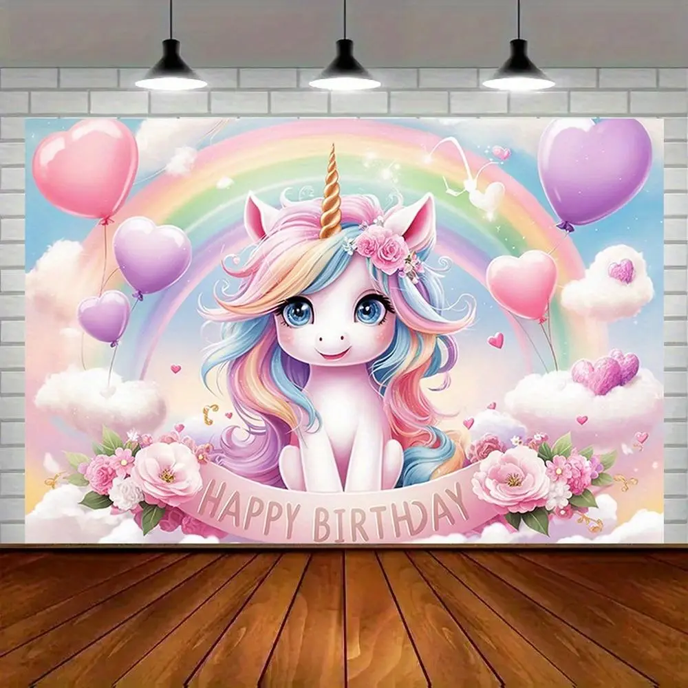 1pc 2D Flat Polyester Unicorn Birthday Party Decorations, 100% Polyester Seasonal Wall Decor, Colorful Yard Sign Banner for Home & Party