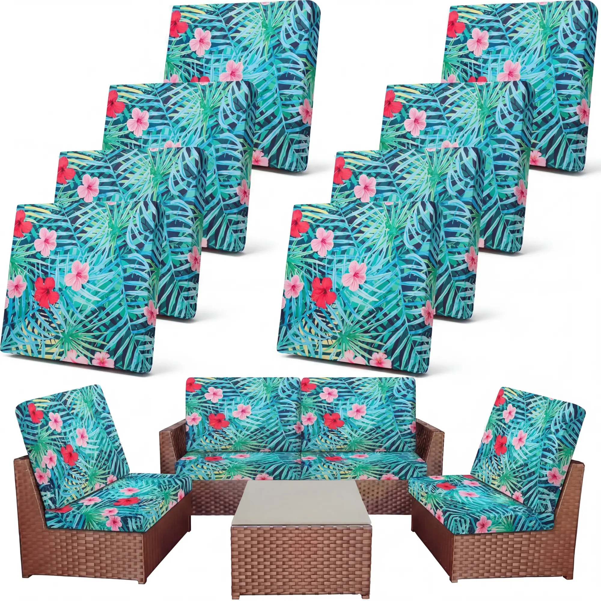 12/8/4Pcs Summer Patio Cushion Covers for Outdoor Patio Furniture & Indoor Sofa Cushions, Elastic Sofa Cover Sofa Slipcover Couch Covers Anti-Slip Sofa Seat Cover Replacement Sets for Summer Patio Decor