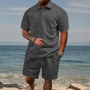 Men's Summer Jacquard Fabric Casual Sportswear Set - Comfortable & Stylish Menswear for Everyday Wear - Clothes Lightweight Athletic Outfits Sweatsuit Matching Set