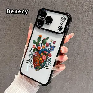 Protective Four Corners Plated Phone Case for iPhone 17 16 Pro Max 15 Plus 14 13 12 11 E Air Floral Heartscape Patterned Shockproof Transparent Soft Silicone Cover