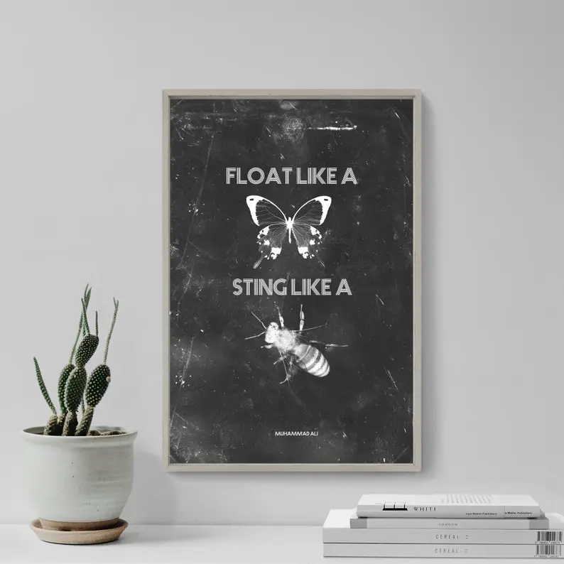 Beautiful Boxing Art Print Quote Float Like a Butterfly Sting Like a Bee Photo Poster, Gift Home Wall Decor MMA