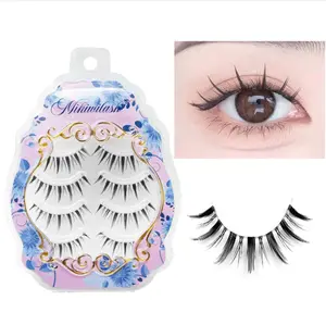 MIKIWI Manga Lashes Natural Look Japanese Style False Eyelashes 4 Pairs Spiky Anime Lashes Clear Band Cosplay Eyelashes