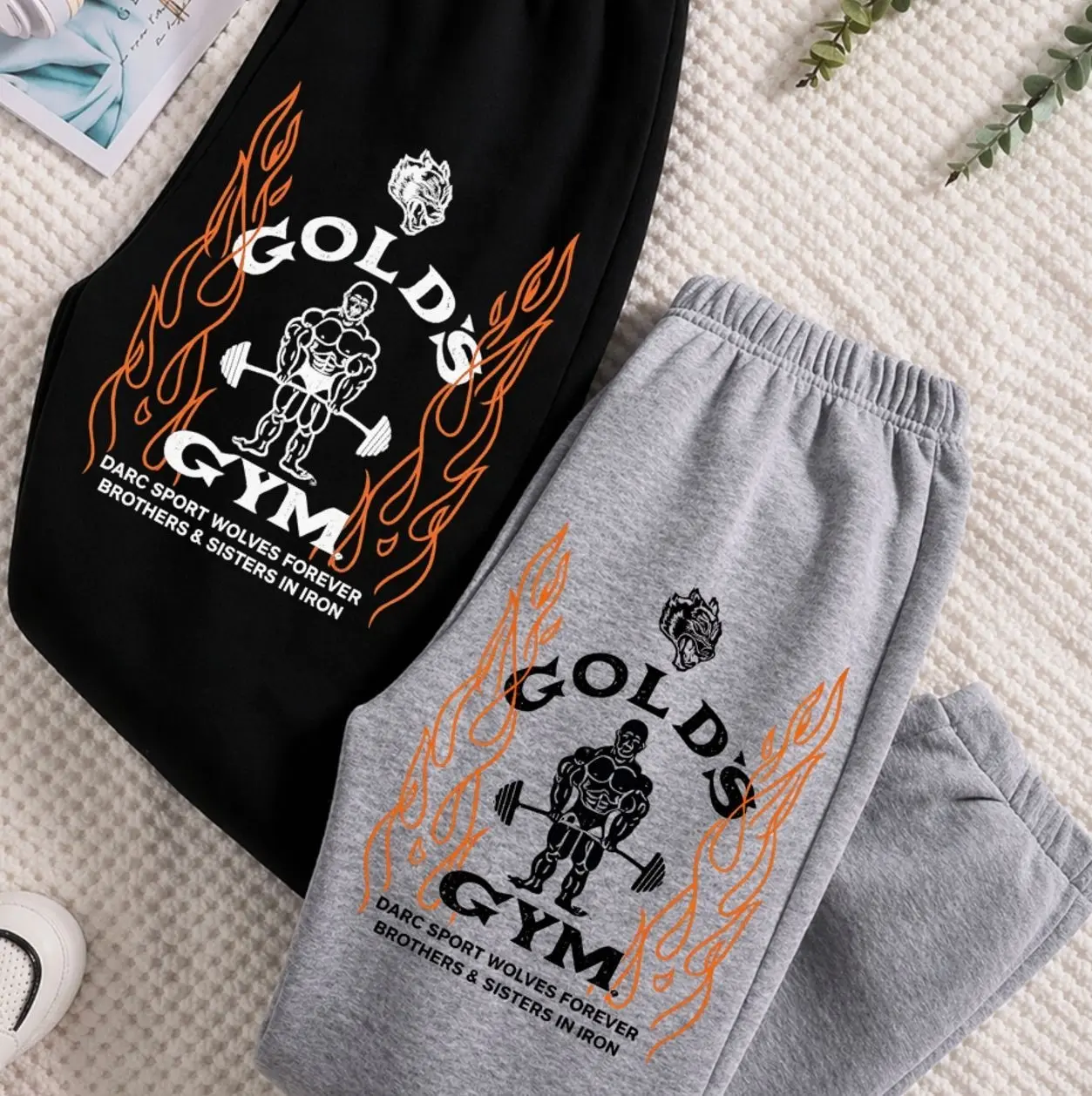 Gold's Gym Wolves Sweatpants - Gym Graphic Design Pants Comfortable Stylish Fit For Gym Enthusiasts, Matching Unisex Pants Cozy Comfortable , Trending 26 F