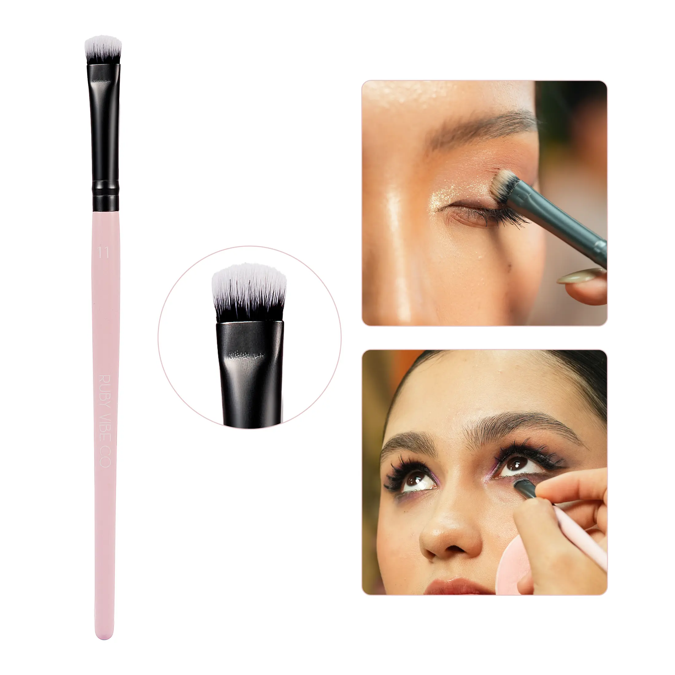 RUBY VIBE CO Detail Eyeshadow Brush, Precision Eye Makeup Brush for Crease, Blending & Fine Details, Vegan Synthetic Brush for Powder, Cream & Liquid Eyeshadow, Pink Handle