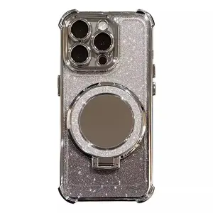 Compatible iPhone 16E Airbag Shockproof Phone Case Apple 17 Glitter Mirror Magnetic Stand 13 Lens Film Soft