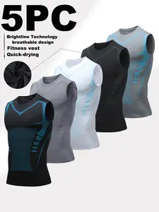 Men's five-piece compression sports shirt, featuring Brightline technology, is quick-drying and breathable, suitable for gym workouts.