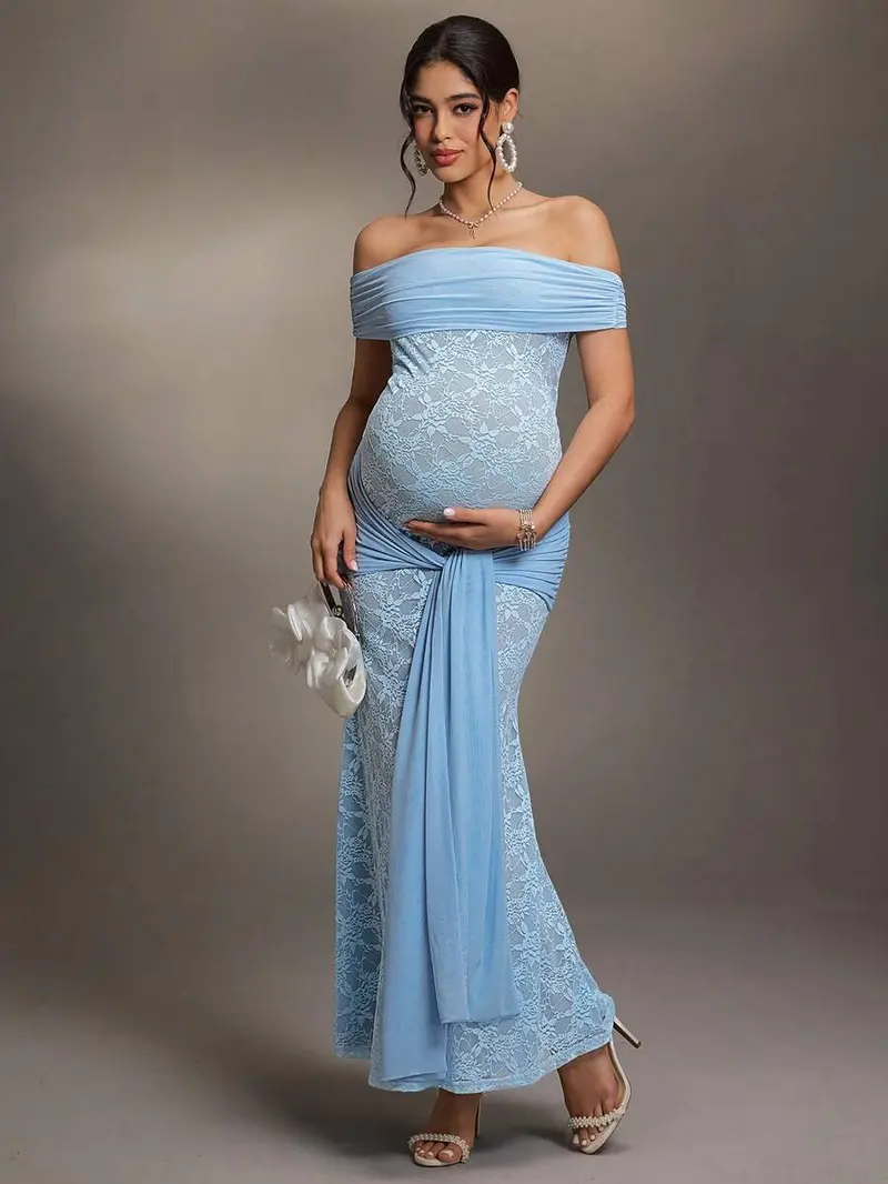 fitted lace wedding dress Ariel 2-Piece Maternity Photoshoot Dress main image 1