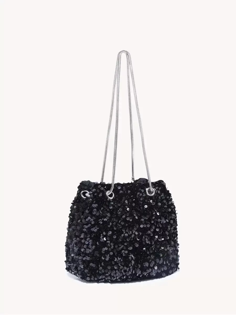 Lightweight, Business Casual Sequin Decor Bucket Bag Mini Drawstring Design, Clear Bag Evening Bag, Dinner Bag Glamorous, Elegant, Exquisite, Quiet Luxury For Party Girl, Woman, Bride Perfect For Party, Dinner/Banquet Christmas Party Dress, Party Bags