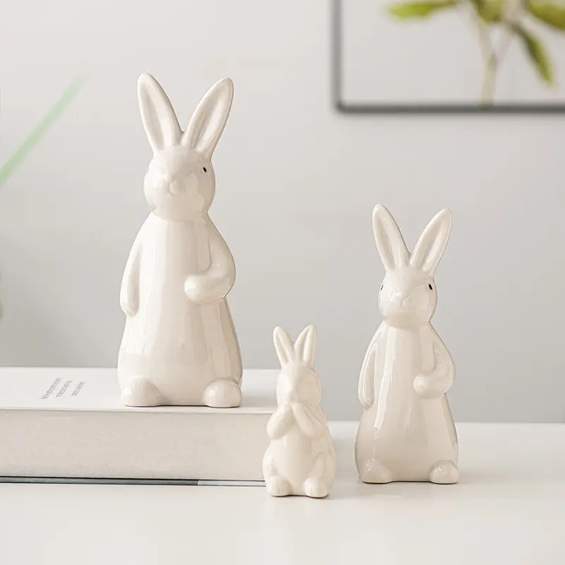 1/3 PCS rabbit-shaped home decor, adorned with white gold ears, ceramic home decor for new homes, entryways, parties, and festivals, perfect for Easter, Christmas, Home Decor Ornament, Home Ornaments, Figurines, Decorative Sculptures