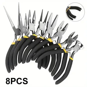 8pcs Premium Carbon Steel Mini Jewelry Pliers Set, Round Curved Needle Nose Design for Precise Grip, Durable Construction for Jewelry Making