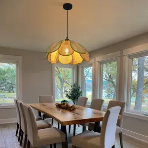 CNCEST Hand-Woven Rattan Pendant Ceiling Light, 19.68in Adjustable Cord Fixture with E26 Socket, Wood-Color Design for Kitchen Island, Dining Room Ceiling Lights