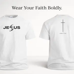 Minimalist Christian Apparel One with Jesus Crewneck Graphic T Shirt Faith Tshirt Unisex Streetwear Top Casual Shortsleeve Menswear Tee