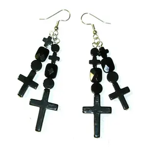 Black onyx cross earrings