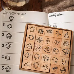 25pcs Weather Wooden Stamps Set, Various Weather Patterns, Snowflake Stamp, DIY Craft Supplies, Scrapbooking, Diary Journal, Christmas Gift