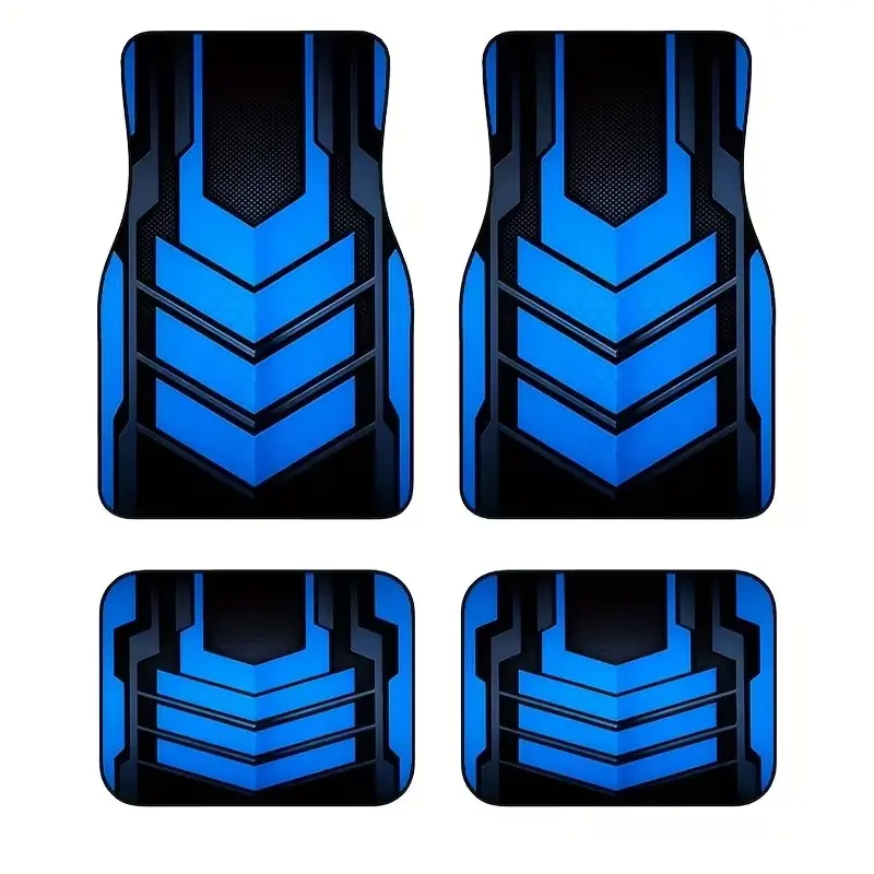 4pcs Universal Car Floor Mats, Floor Mats For Car, Automotive Mats, Thickened Printed Blue U-Shape Design, Fits Most Cars, Tesla, Suvs, Elegant Interior Decor, Halloween Christmas Gift, Car Accessory, Car Interior Accessories