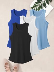 women's solid ribbed sports tank top, casual breathable sleeveless top for yoga gym workout, ladies sportswear for all seasons, womenswear