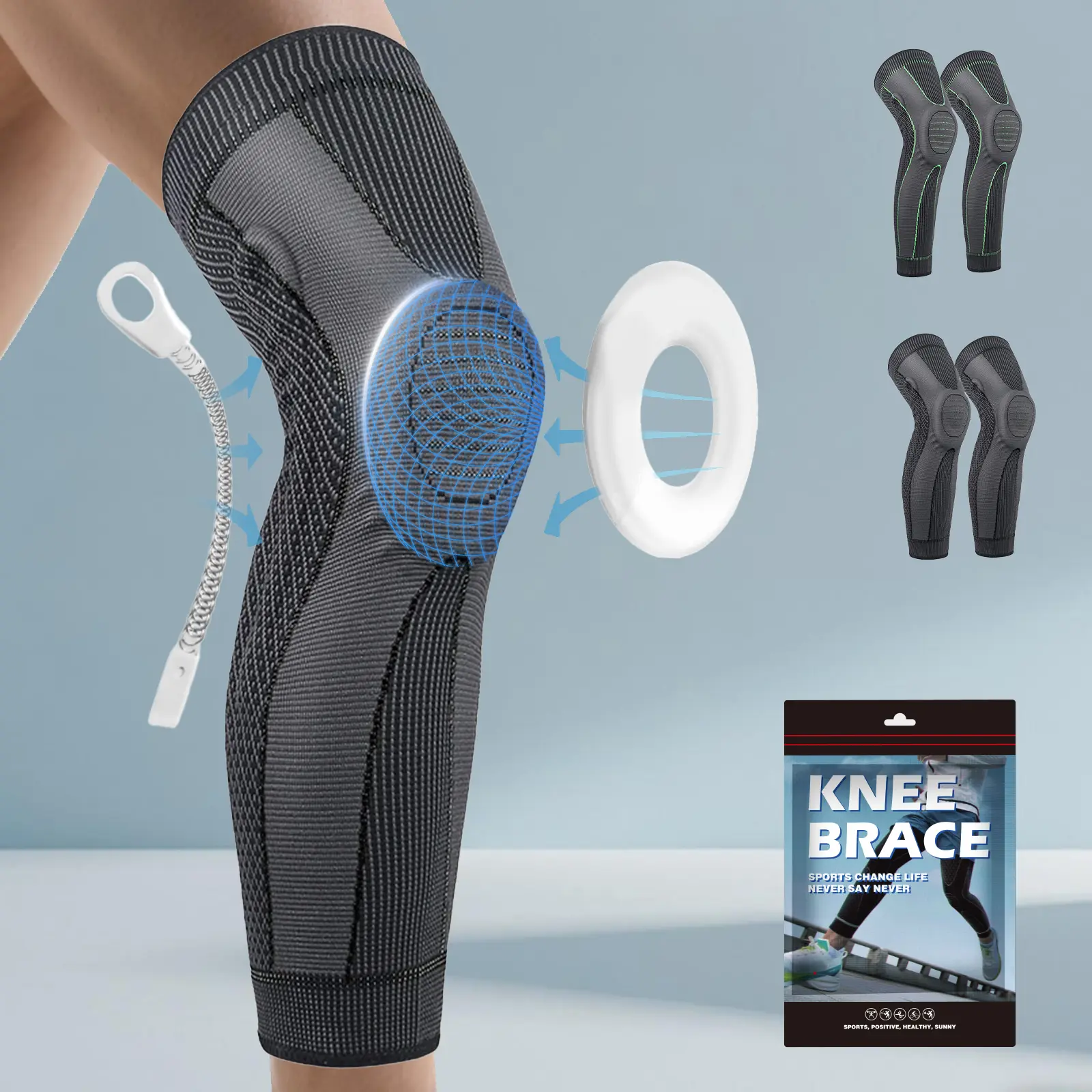 GOUNOD Knee Booster Brace, Air-Knit Sleeve with Patella Gel Pad and Side Stabilizers for Arthritis Pain Relief for Unisex Adults, Knee Supports, Reduces Muscle Strain, Compression Knee Sleeve, Anatomically Shaped Patella Gel Pad