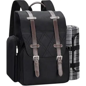 Picnic Backpack for 4 Person with Large Insulated Cooler Bag, Picnic Basket Set with  Pouch,  Picnic Blanket & Cutlery Set.  for Beach, Camping, Party,Wedding  for Couple.