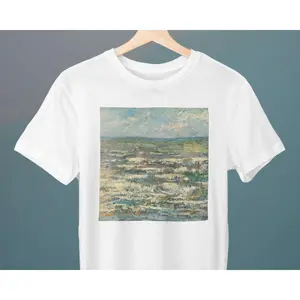 Men's Art T-Shirt featuring a maritime scene by Jan Toorop Graphic T-Shirt - Short Sleeve Crew Neck Regular Fit Casual Wear | Soft & Breathable Fabric, Durable Print, Everyday Comfort, Machine Washable, Impressionism Marina with a seascape under a cloudy