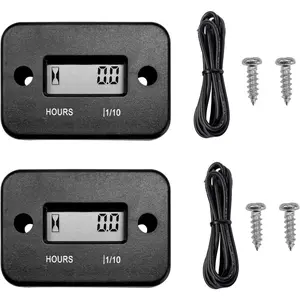 2 PCS Inductive Hour Meter, Waterproof 3V Vehicle Inductive Tachometer, Universal Induction Engine Tachometer for Gas Generator/Lawnmower/Motorcycle, Car Accessories (Black)