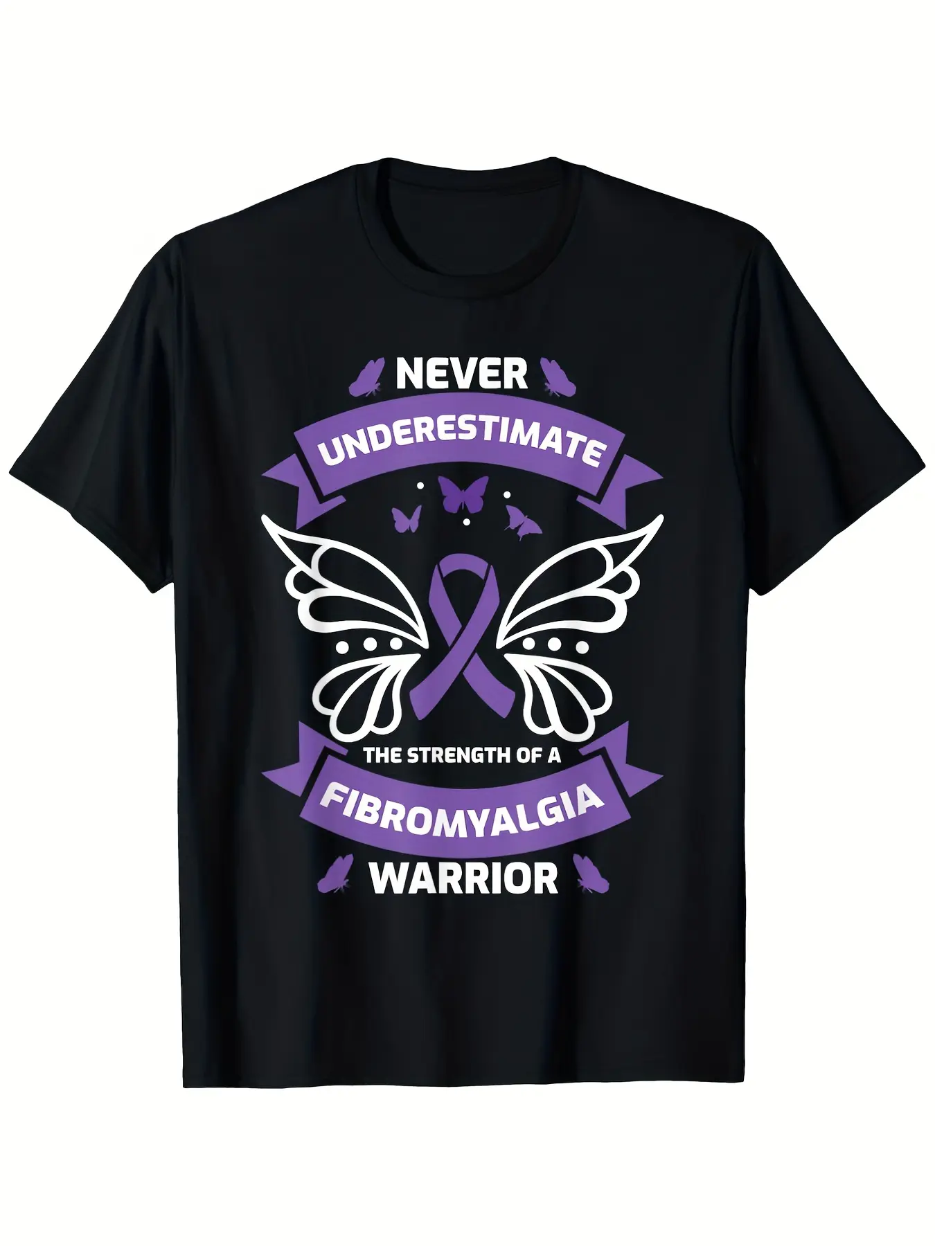 Fibromyalgia Warrior Awareness T-Shirt - Never Und  unisex soft cotton short sleeve t shirt, vintage graphic casual tee for men women teens, perfect birthday holiday gift for camping travel gym daily street  wear