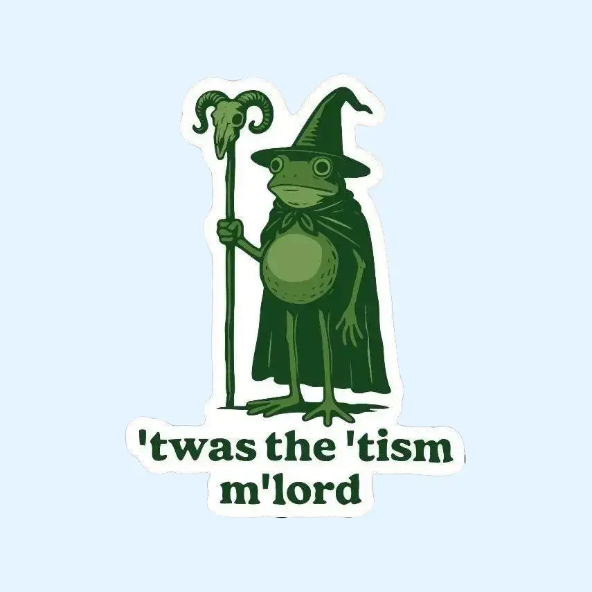 Twas The Tism Frog Wizard Sticker, Funny Meme Sticker, Magic Wizard Frog, Weirdcore Style Vinyl Decal
