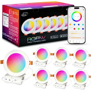 4 Inch  Reccessed Downlights Compatible with Alexa (Hub Required), 10W, APP Controlled, RGB Color Changing, 2700K-6000K, 100W Equivalent, Recessed Ceiling Lights,Bluetooth MESH (6 Packs)