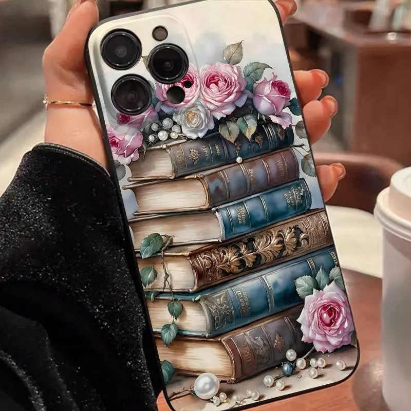 Vintage Book Pattern Phone Case Casing, Anti-drop Cellphone Protective Case, Total Protective Shockproof Mobile Phone Cover for iPhone, Shockproof Tpu Cover