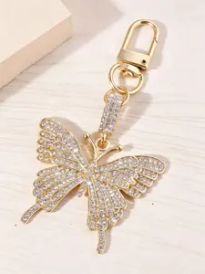 3D Butterfly Bag Charm, Double-Layer Wing Design, Rhinestone Embellishment, Sparkly Bag Charm, Luxurious and Versatile, Trendy Bag Charms, Wear-Resistant, for Bags, Keys, Earphone Cases, Fashion Bag Charms