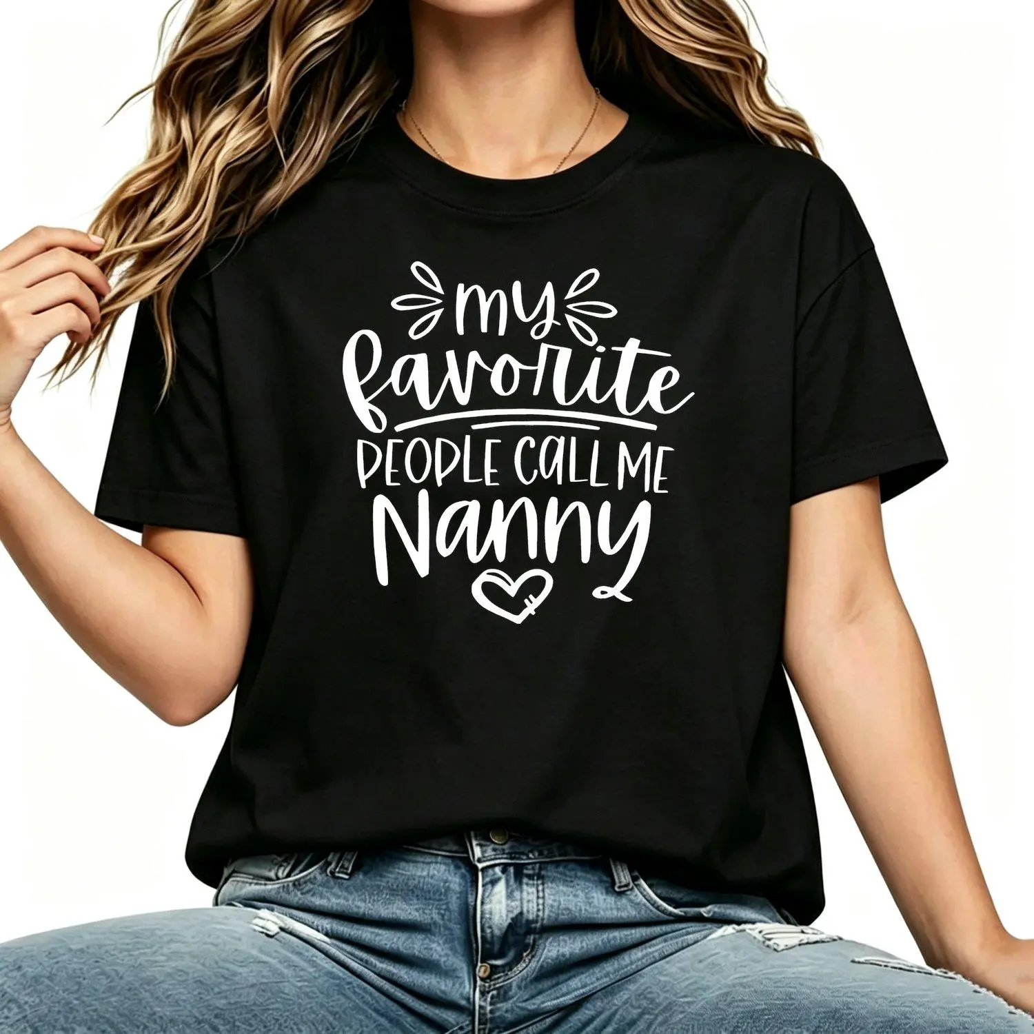 Plus Size Casual Women T Shirt "My Favorite People Call Me Nanny" Heart Print Soft Stretch Fabric Round Neck Short Sleeve Spring Summer Essential Casual Wear Playful Print Comfortable Fit