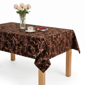 Lobby Embossed Scroll Velvet Tablecloth  Chocolate