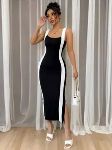 Women's Color Block Slip Dress - Elegant Commuter & Casual Spring/Summer Style