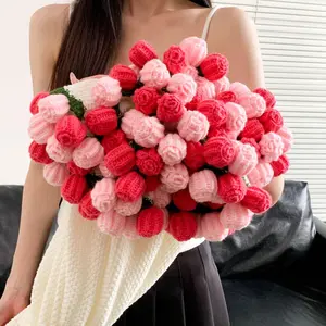 (52 Flowers) New Hand-Knitted Rose Bouquet Blanket, Finished Knitted Yarn Gradient Shawl Blanket, Valentine's Day Gift for Best Friend or Girlfriend