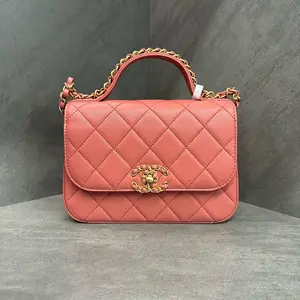 Pre-owned CHANEL Lambskin Quilted Chain Infinity Waist Belt Bag Pink