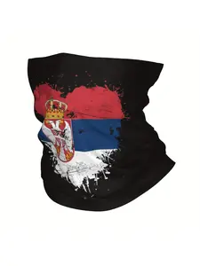 Serbia National Colors & Coat of Arms Neck Gaiter - Breathable Stretchy Face Mask with Serbian Eagle & Double-Headed Eagle Design, Red/White/Blue/Black/White Stripes, Seamless Comfort Fit for Outdoor Sports, Hiking, Casual Wear - Unisex