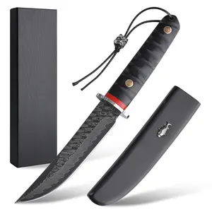 High-end blacksmith forged fixed blade, gorgeous knife pattern, solid wood handle and scabbard, convenient to carry, quick cutting, outdoor camping, multifunctional knife, holiday gift.