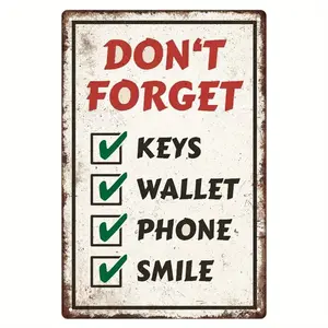 Vintage-Style "Don't Forget" 8x12 Metal Sign - Iron Rustic Reminder for Keys, Wallet, Phone, Smile - Wall-Mounted Home Decor for Home, Pub Spaces