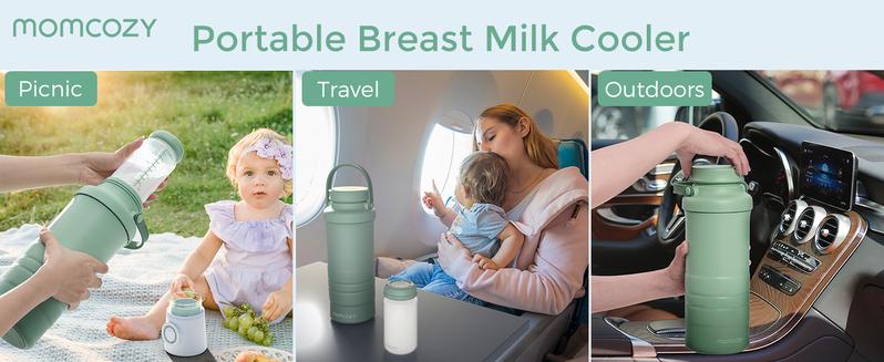 Momcozy 22oz Portable Breast Milk Cooler for Outdoor, 360°Total Cooling for 24Hours, Larger Capacity Travel Breastmilk Chiller with 2pcs Baby Bottles for Breastmilk Storage, Breastfeeding Essentials