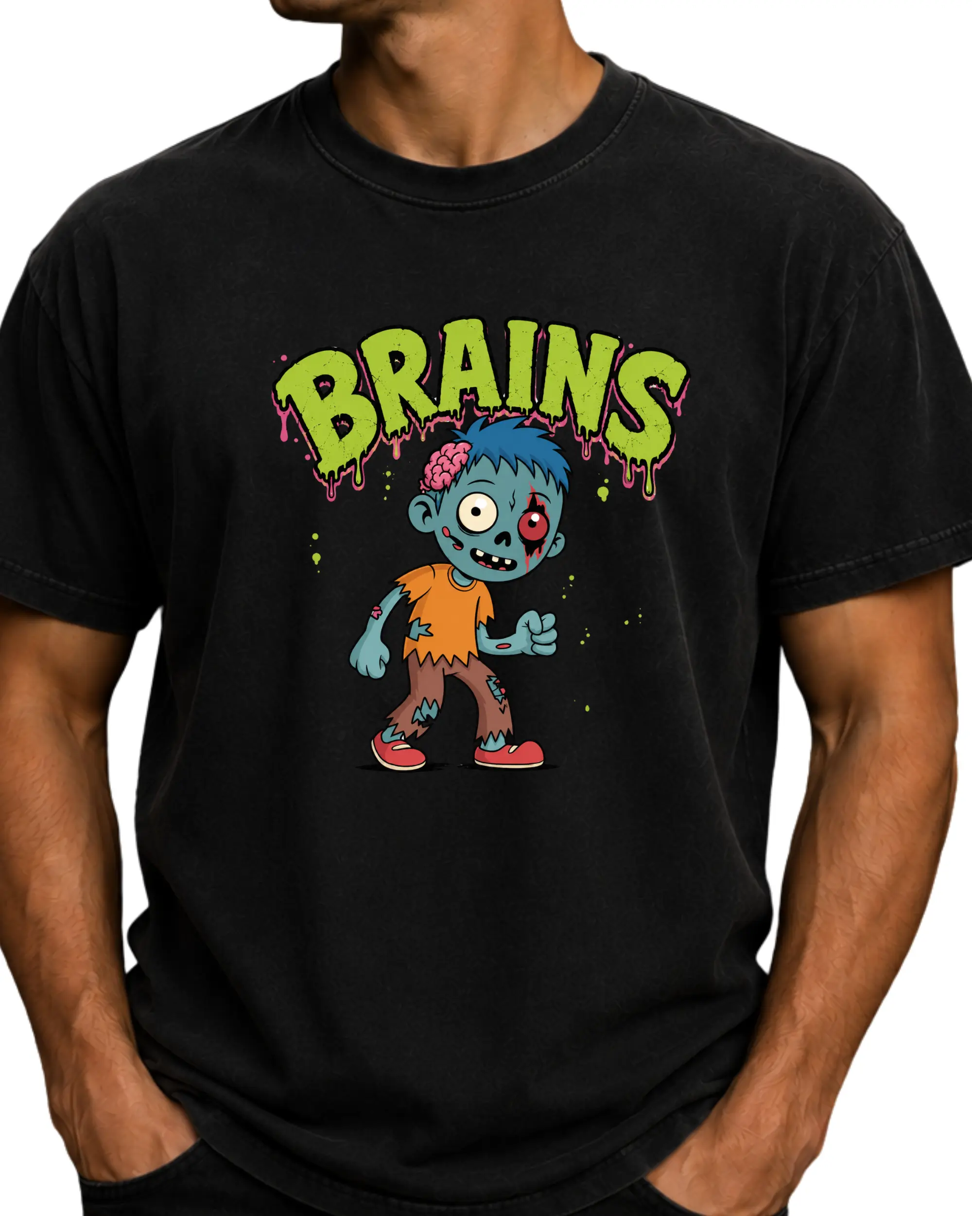 Men's Casual T-Shirt, Funny Retro Zombie Art Graphic Tee, Vivid Print, Cold Machine Wash, Year-Round Wear