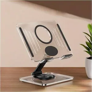 [Acrylic - 360-degree Rotation ] Adjustable, ergonomic 360-degree rotation acrylic tablet and laptop stand - foldable, heat-dissipating for reading, gaming, or video calls - tablet stand, metal acrylic mobile phone desktop stand, tablet learning live str