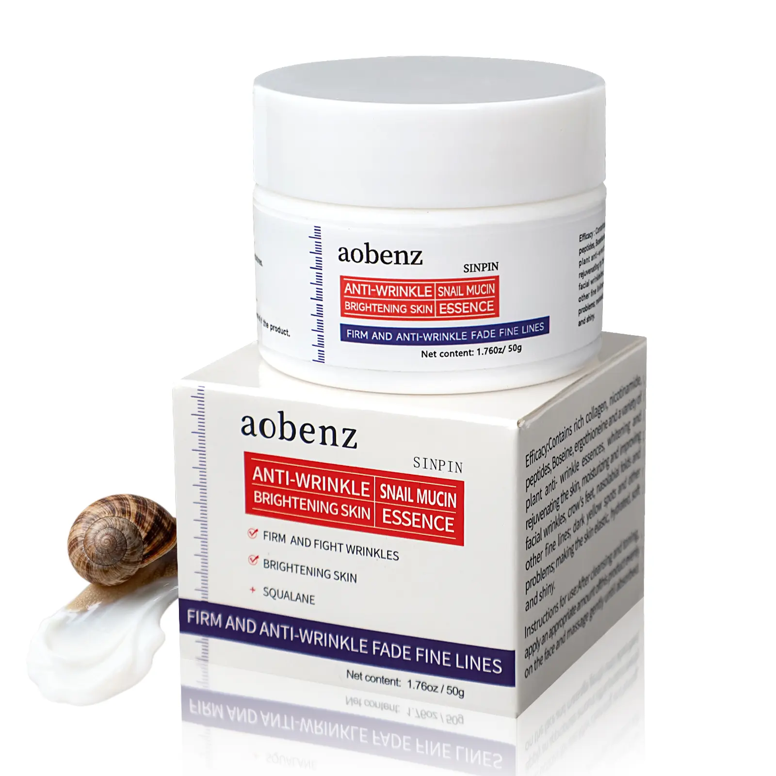 【buy one get one free】SINPIN aobenz Snail Mucin Moisturizer - Snail Mucin 68%, Niacinamide 2%, Hyaluronic Acid | Firming & Hydrating Night Cream for Face, Neck | Anti Wrinkle, Tightening, Repair |For All Skin Types