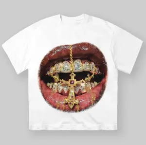 Golden Cross Diamond Patch Grills Print Y2k T-Shirt