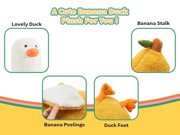 PEACHCAT Cute Banana Duck Plush Stuffed Animal Toy for HomeDecoration Squishy Plushie Toy Comfort Plush for Gifts Soft Huggable for Parent-Child Interaction Couples & Friends Prank Toy Party Fun Gift for Kids & Adults Stuffed Animals #summervibes